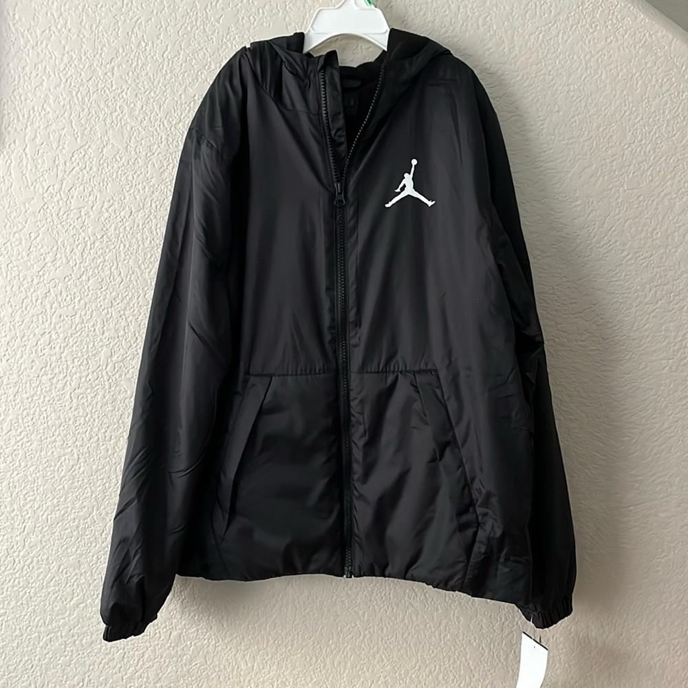 Boys Sz 12/13 (Large) Air Jordan Black Jacket with Hoodie NWT
